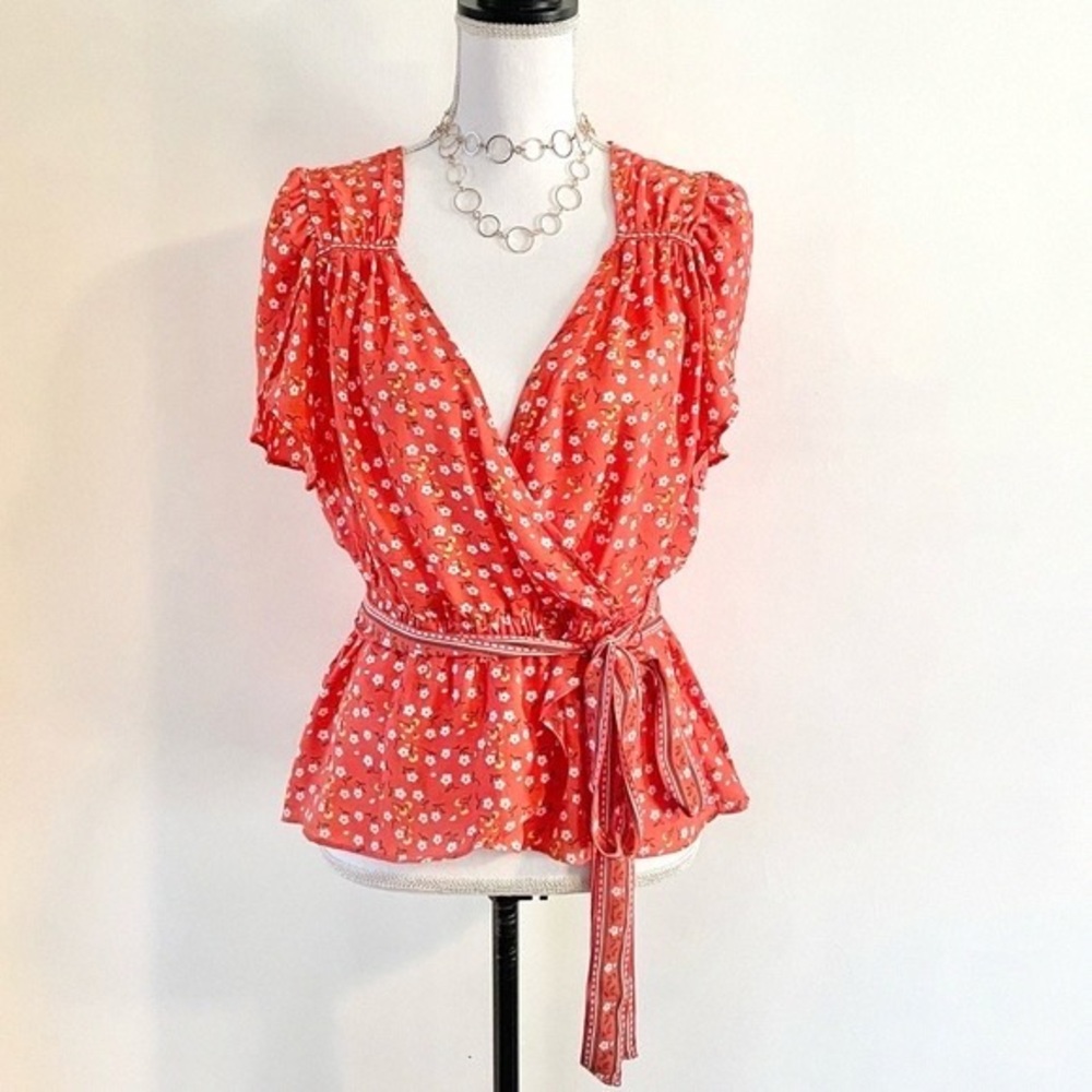 Floral Wrap Top - Red